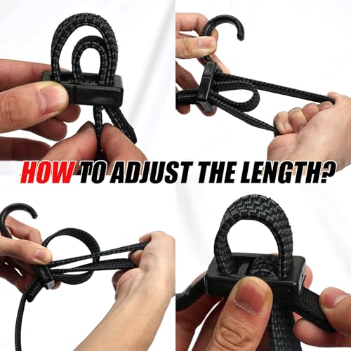 MOPUBZO Verstellbarer Spanngummi mit Haken 4er Set, 100 cm Flach Gepäckspanner Schwarz Gummiseil, Extra Stark Gummiseile für Gepäck, Fahrrad, Auto, Garten, Sonnensegel, Tarps
