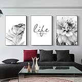 Trayosin 3-teiliges Premium Poster Set Aesthetic Blume Schwarz Weiß Feder Löwenzahn Bilder Moderne Wandbilder, Wohnzimmer Schlafzimmer Wanddeko Art ohne Rahmen (A,50x70cm)