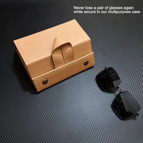 Longjet Sunglasses Organizer Travel Glasses Case Multiple Pairs Eyeglasses Storage Box Hanging Eyewear Holder (Tan Brown, 3 Slot)