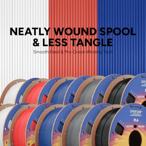 Image of OVERTURE 10KG Bundle High Speed PLA Filament 1.75mm, Neatly Wound 3D Printer Filament 10 Pack 1kg Spool (2.2lbs) Rapid PLA, Fit Most FDM 3D Printers (5 Color *2)
