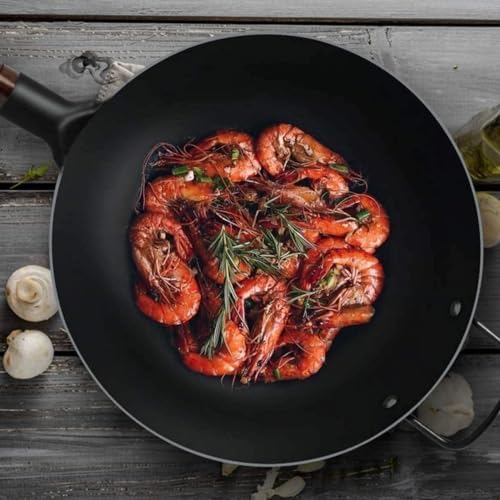 Pre-Seasoned Cast Iron Wok, Stir Fry Pan, Cast Iron Wok Pan, Deep Fry Pan, Great Asian Food Cooking Wok pan, Black(36cm/ 14 inch) - Thumbnail 4