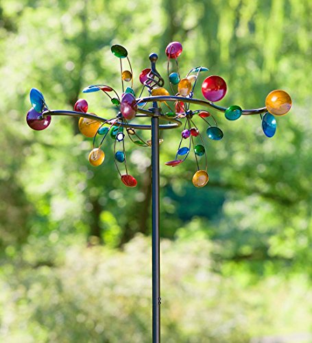 Wind & Weather Outdoor Horizontal Cup Metal Garden Wind Spinner 28 W X 25 D X 73 H #TOP1