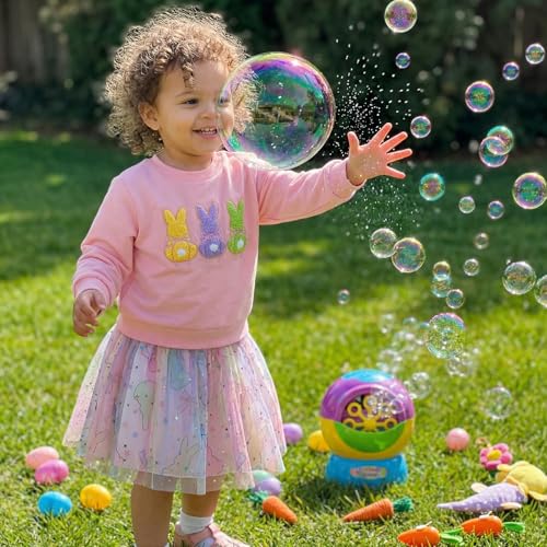 Image of Toddler Girl Easter Outfit Cute Bunny Letter Embroidery Sweatshirt Party Tutu Tulle Skirt Kids Spring Clothes