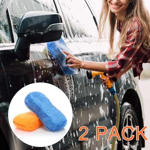 Image of Tanlade 2 Pcs Large Car Wash Sponge, Foam Sponge for Clean, Blue,Orange