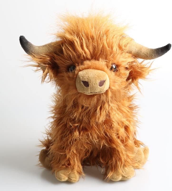 JULAN 25cm Highland Cow Plush Toy,Fluffy Highland Cow Stuffed Animals Cute Scottish Highland Bull Plush Dolls Figure Pillow Plushies Soft Cuddly Farm Toy for Home Decor Christmas,Birthdays Gift