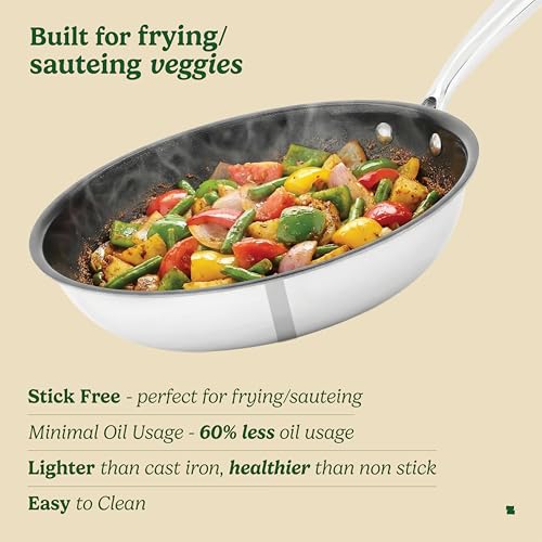 Image of Zira Triply Ceramic Frypan 20cm | Ceramic Surface | Triply Frying Pan for Even Heating | Stick Free Deep Frying Pan | Low Oil Cooking | Induction & Gas | Chemical Free