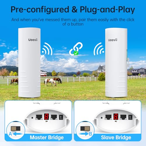 Image of UeeVii CPE452 Wireless Bridge Point to Point Outdoor 5.8GHz WiFi Bridge Kit | Dual 100Mbps LAN, 14dBi Antenna, 24V PoE Power, Works with Starlink, Long Range WiFi, For Shop Barn Garage, With 2 Brackets