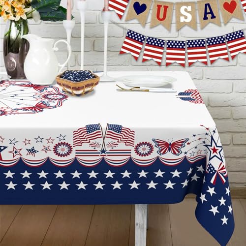 bnhjsdw 4th of July Tablecloth American Flag and Star Table Cloths 60x102 Inch, Red, White and Blue Patriotic Tablecloths for Dining, Kitchen, Picnic and Patio-Rectangle by bnhjsdw - Used condition - Image 2