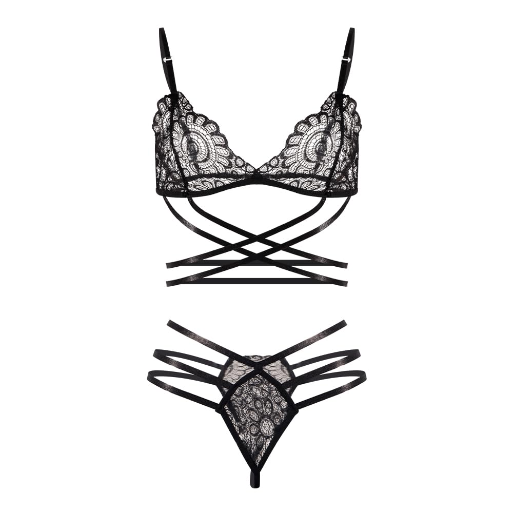 Lingerie Sexy Femme Niwicee - Soutien-Gorge Dentelle Et String - Ouverture Frontale - 2 Pièces - Taille Adjustable