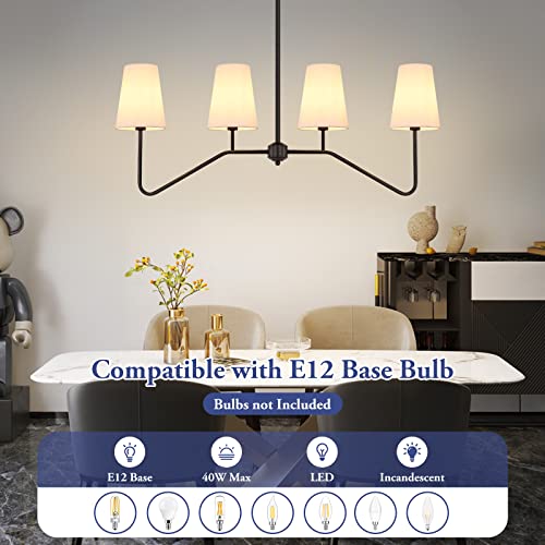 Brightever JP21709.4BK Linear Chandelier—Kitchen Island Lighting, 4-Light Black Chandeliers For Dining Room Light Fixture Over Table, Modern Pendant Lights With White Fabric Shades thumb #4