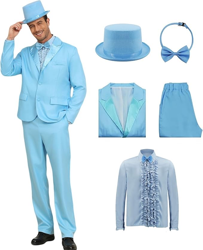 AYYOHON Dumber Tuxedo Dumb Fun Suits Costumes 80s 90s Tuxedo for Men Halloween Prom Party Costume 2XL