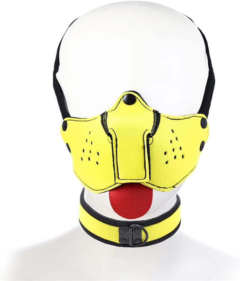 Neoprene Puppy Face Muzzle Dog Hood Mask Play Hoods Novelty Dog Head Mask with Collar (Yellow, One Size) - Image 2