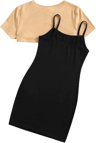 Miniatura 2 de SOLY HUX Conjunto de 2 piezas para niña, camiseta corta de manga corta y vestido de tirantes con estampado de dibujos animados