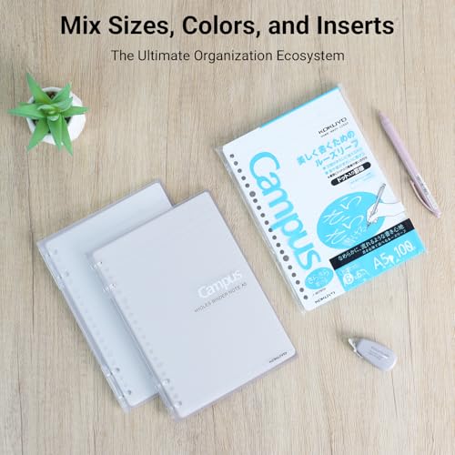 Image of KOKUYO Campus 2x2 Spiral Binder Notebook, A5 Refillable Binders + 100 Refill Papers with 6mm Dot Ruled, 40 Sheet Capacity, Gray Lined Notebook for School, Work, Note Taking