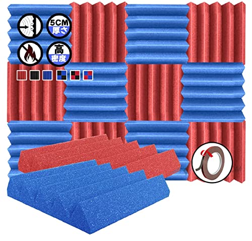 Arrowzoom スーパーダッシュ 新しい 12 ピース 防音 遮音 密度26㎏/m3 作品 吸音材 楽器 緩衝材 防音材 音響泡断熱治療 消音 超強力 騒音 スタジオ 吸音材質 室内装飾 防音対策 250x250x50 mm 縮状態出荷 スタジオレコーディング wedge タイルパネルウェッジサ SD1134 青 と 赤