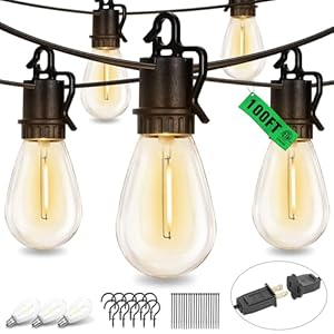 100FT Outdoor String Lights Waterproof, Outdoor Lights with S14 Shatterproof Bulbs, Connectable Hanging Patio Lights, IP55 Commercial Grade LED Outdoor String Lights for Outside, Patio, Bistro