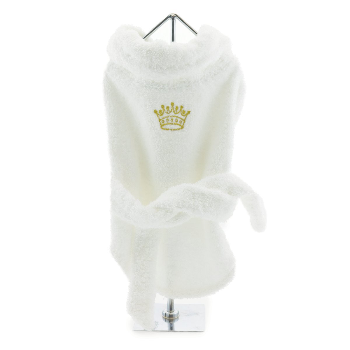 Doggie Design White Cotton Turkish Terrycloth Cotton Dog Bathrobe with Embroidered Gold Crown