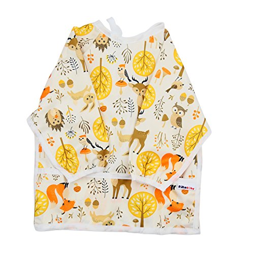 Pikababy Long Sleeved Bib Waterproof Bibs with Pocket - 6 to 24 Months Baby Girl and boy Colors (Forest)