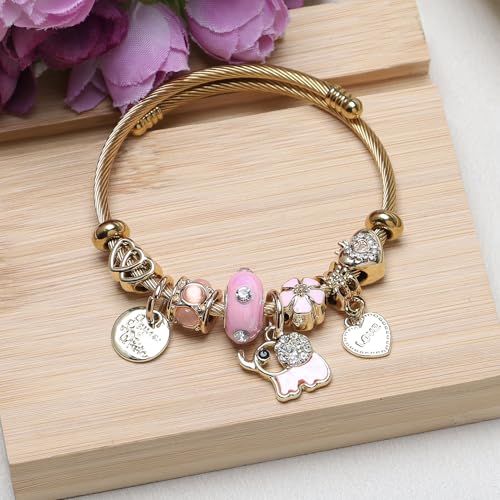 DS Charm Bracelets for girls,exquisite cute cartoon gold friendship bracelets Stainless Steel Bangle with birthday Gift box, Adjustable girls jewelry Suitable for holiday gifts2