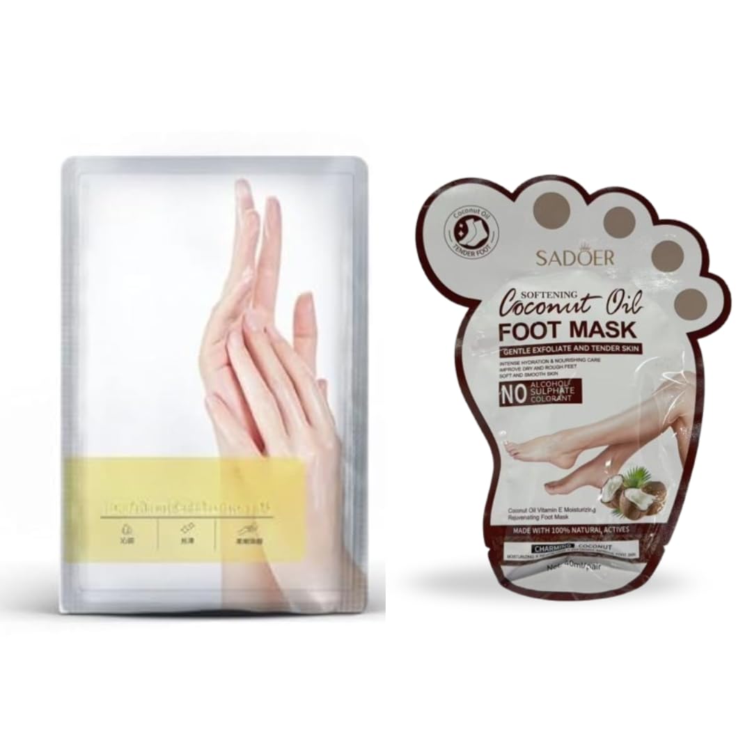 Crefrscra Moisturizing Gloves for Men & Women – Exfoliating Hand Peeling Spa Mask & Softening Moisturizer Beauty Gift Set for Dry, Cracked, Rough Hands (1 Pair Hand Mask, 1 Pair Foot Mask)