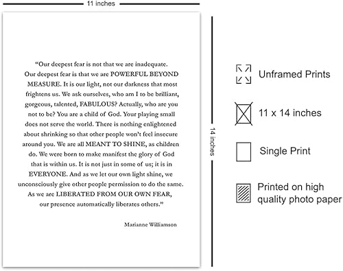 Miniatura 10 de Marianne Williamson Deepest Fear Quote Wall Art Print - Perfect for Office and Home Decor - Makes a Great Affordable Gift - Inspirational and