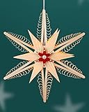  Rudolphs Schatzkiste Fensterschmuck gestochener Spanstern Rot/Natur EL. Beleuchtet Mitte mit Sterne (beidseitig) BxHxT=32x32x6cm NEU Fensterstern Weihnachtsstern Fensterbild