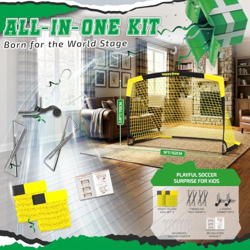 Image of Happy Jump Portable Soccer Goal 7x5 & 5x3.6 FT, Large-Frame Training Net