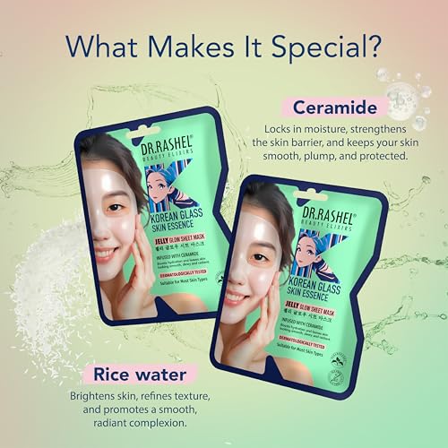 Image of K DERMA Korean Glass Skin Essence Jelly Glow Sheet Mask | With Ceramide | Hydrating & Brightening Face Mask for Smooth Dewy Skin | Dermat Tested | Pack of 3