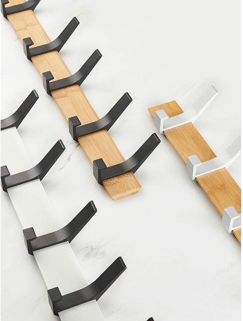 Percha Pared Ganchos para Abrigos Montados En La Pared, para Ropa Modernos con Base De Madera Y Perchero Gancho Fila Metal para Entrada, Pasillo, Dormitorio Colgadores(Log Color+Black,5 Hooks)