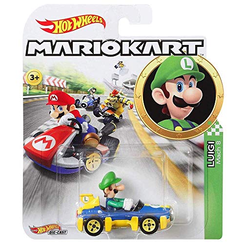 Hot Wheels Luigi Mach 8 Super Mario Kart Character Car Diecast 1:64 Scale
