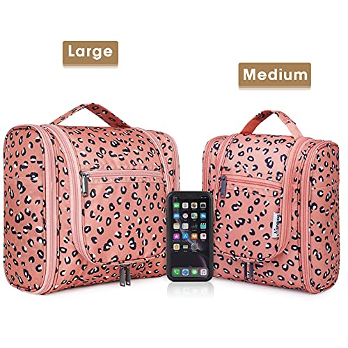 Image of Hanging Travel Toiletry Bag Cosmetic Make up Organizer for Women and Men, Orange Leopard (Large),