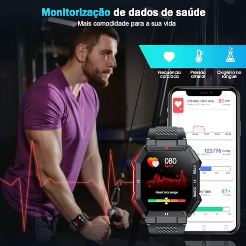 Smartwatch Relógio inteligente tático militar HD de 1,85