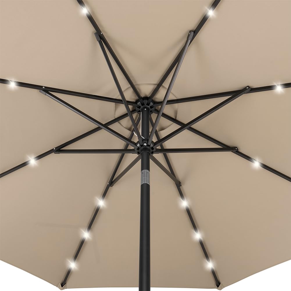 BAKAJI Ombrellone da Giardino Diametro 270 cm con Luci Led e Sistema Antivento, Parasole da Esterno con 8 Ribs Stecche, Airvent, Ideale per Bar, Ristorante, Patio, Balcone, Apertura Manovella