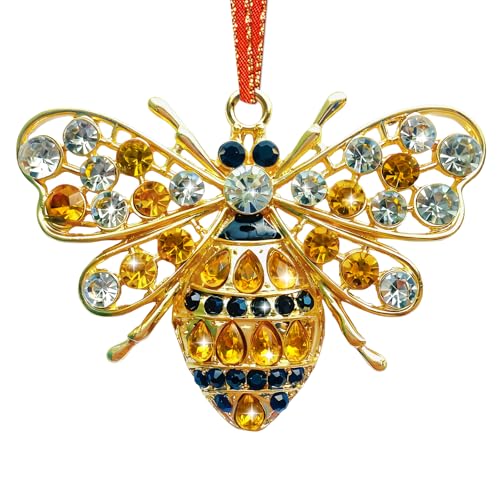 JUESMOS Gold Bee Christmas Ornaments 2025 Metal Hanging Ornaments for Christmas Tree Decorations Rhinestones Bee Xmas Ornament Keepsake Gifts for Kids Women Men Boys Girls