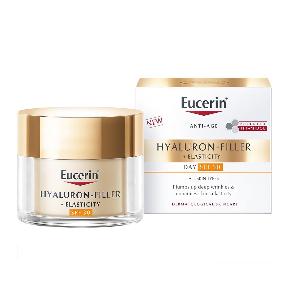 Eucerin Hyaluron-Filler + Elasticity Day Care SPF 30 50 ml krem przeciwzmarszczkowy na dzień dla wyrafinowanej skóry, odżywczy krem nawilżający z kwasem hialuronowym i kolagenem