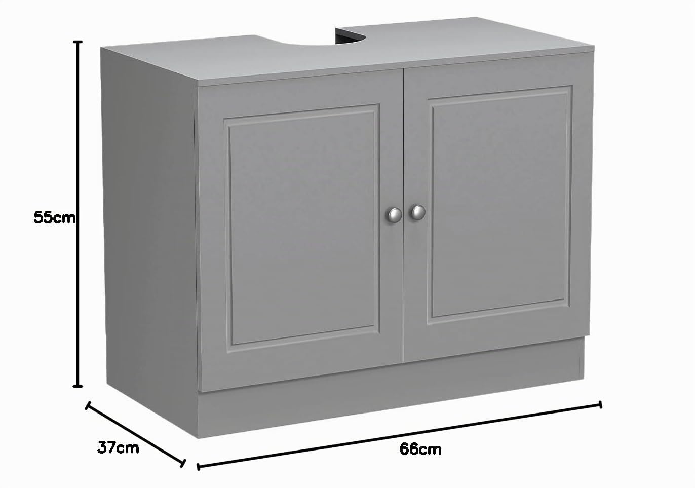 BAKAJI Mobile Sottolavabo da Bagno Linea Pietra in Legno MDF, Copricolonna con 2 Ante, Mobiletto Lavabo Moderno Salvaspazio, Armadietto da Terra per Lavandino Capiente, 55 x 66 x 37 cm (Grigio)