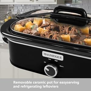 4-Quart Slow Cooker with Casserole Manual Warm Setting - Perfect Kitchen Small Appliance for Family Dinners, Dishwasher Safe Crock, Black 4 Quart Slow Cooker with Casserole Manual Warm Setting Perfect Kitchen Small Appliance for Family Dinners Dishwasher Safe Crock Black