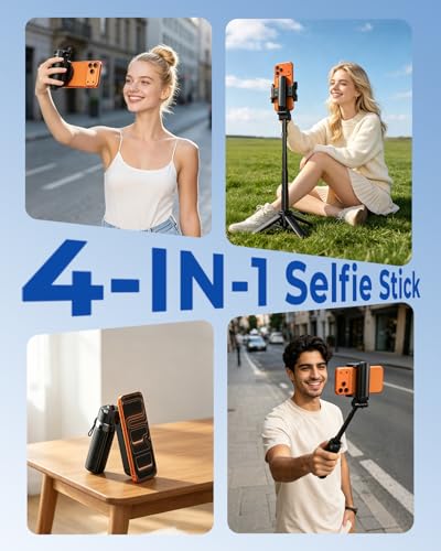 Image of GRENARO Tripod Stand for Phone, Mini Selfie Stick Tripod with Magnetic & Clamp Holder, Up to 16.5in, 4-Leg Base, Lightweight & Portable, Detachable Bluetooth Remote for iPhone /Android Vlog /Photo