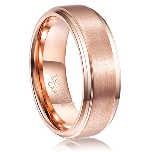 NUNCAD Ring 8mm rosengold Damen/Herren, Wolfram Ring für Hochzeit, Verlobung und Partnerschaft, gebürstete Oberfläche, Größe 54