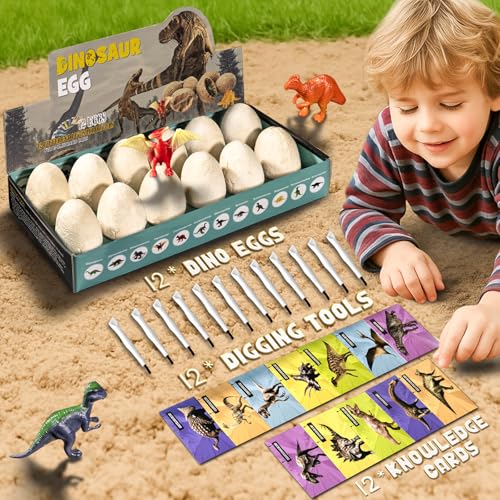 Image of 12 Dinosaur Eggs Excavation Dig Kit, Dino Party Favors for Kids Age 3+ Year