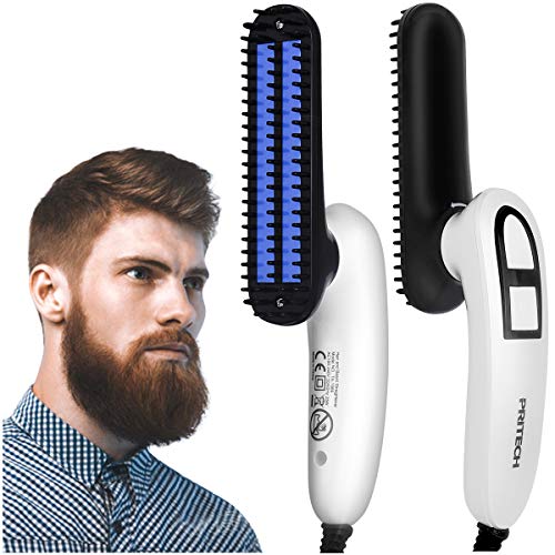 Electric Beard Straightener Brush, Hair Straightening Beard Styling Comb, Detangling & Volumizing Beard Straightener Brush for Men, Portable Heating Beard Straightener with Anti-Scald Feature â€¦