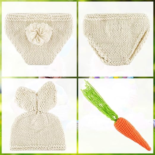 Image of BabyMoon Set of 3 | Baby Carrot Theme Rabbit Costume | Baby Photoshoot Props | Baby Gift Set | Short Hat & Carrot Toy | 0-3 Months