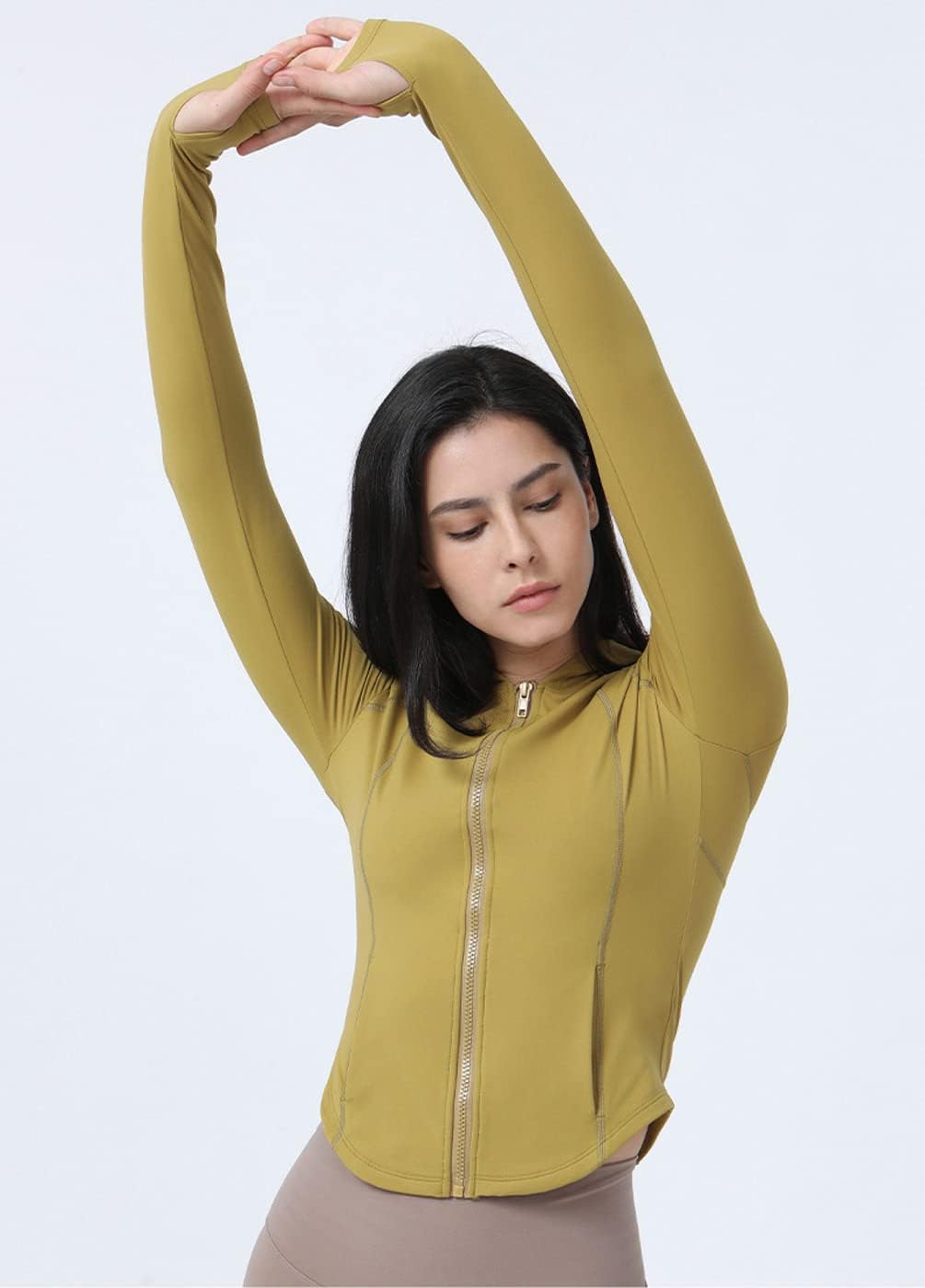 Women's Sports Jacket Full Zip Workout Running Warm-Up Jacket Slim Fit Long Sleeve Yoga Track Jacket with Thumb Holes