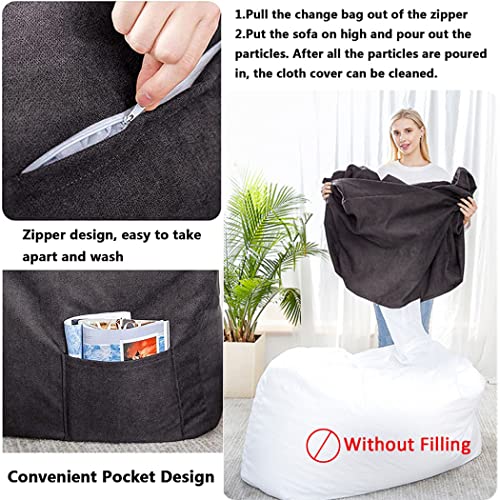 Hwoek Bean Bag Chair Covers For Adults,Teens, Fine-Staple Cotton Bean Bag Sofa Cover Only Without Filling-Memory Foam&Stuffed Animal Storage 115X74X63Cm,Sky Blue #TOP4