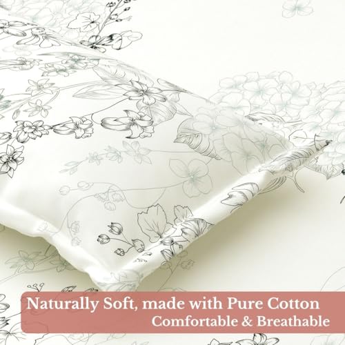 Image of Jaipur Weaves Cotton King Size Bedsheet 108x108 Super King, 100% Pure Cotton Bed Sheet with 2 Pillow Covers, 240 TC Soft Breathable Floral Design Bedding - (Garden Blue, Super King)