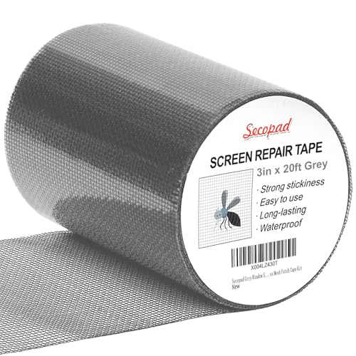 Secopad Grey Window Screen Repair Tape 3IN X 20FT (240IN) Screen Repair Kit for Windows or Doors Strong Adhesive Patch Kit Fiberglass Mesh Tape