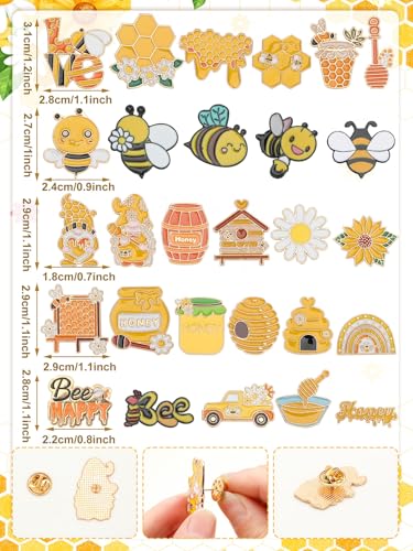 Image of JUNEBRUSHS 28PCS Bee Enamel Pins Cute Yellow Honey Brooch Pins for Bee Theme Birthday Party Classroom Favor Supplies Exchange Gift Clothes Hat Accessories