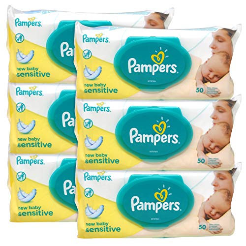 Pampers Sensitive Baby Wipes, Soft Cloth Wipes for Babies Sensitive Skin, 50 Count (Pack of 6)