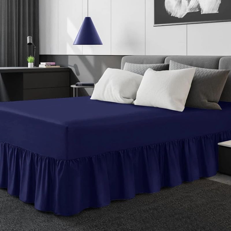 Plain Dyed Valance Sheet Deep Drop Valance Fitted Sheet in 22 colours Non-Iron Soft Fabric (NVY SI)