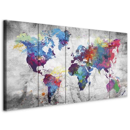 murando Acoustic Canvas Wall Art World map 225x90 cm / 89 x 35 picture with acoustic foam sound absorption print image Artwork 5 pcs room acoustics soundproofing k-A-0179-b-p